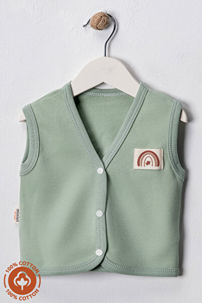 Miniel Unisex Baby Crest Detailed Organic Cotton 3-6-9 Months 2-Piece Combed Cotton Baby Vest Set