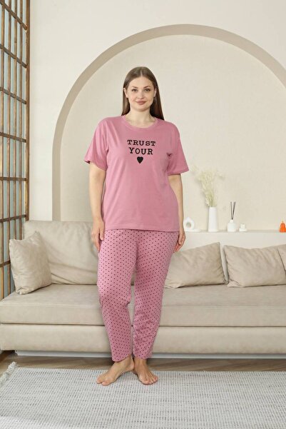 shopshop Women's 100% Cotton Oversize Large Size Short Sleeve Summer Pajama Set