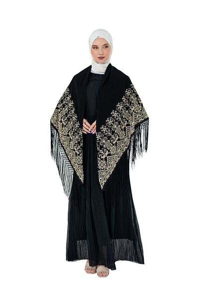 Zaytoon Black Color Traditional Yellow Embroidered Embroidered Tassel 140*140 S 300012