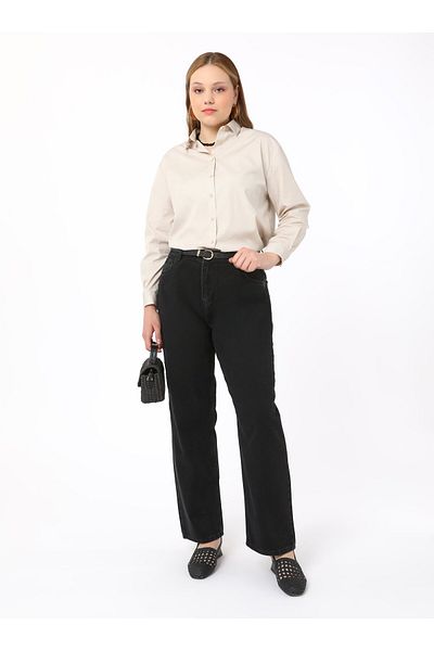 ALİA Pantaloni negri din denim cu croială dreaptă - Alia
