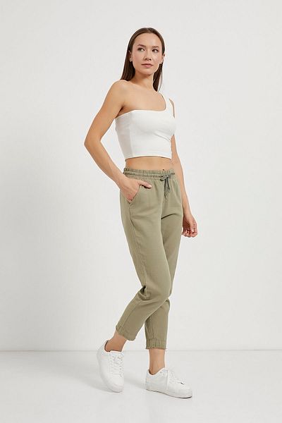 Arma Life Women's Leg Tassel Natural Fabric Casual Khaki Trousers