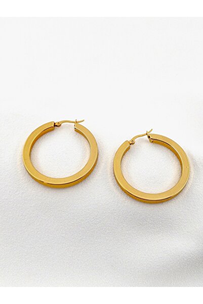 Siya Silver Kararmaz Çelik Hafif Kare Halka Küpe - 4 Cm