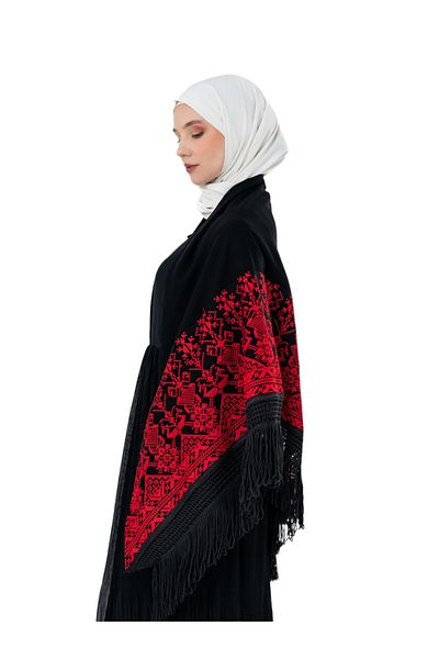Zaytoon Black Color Traditional Red Embroidered Embroidered Tassel 140*140 S 300013