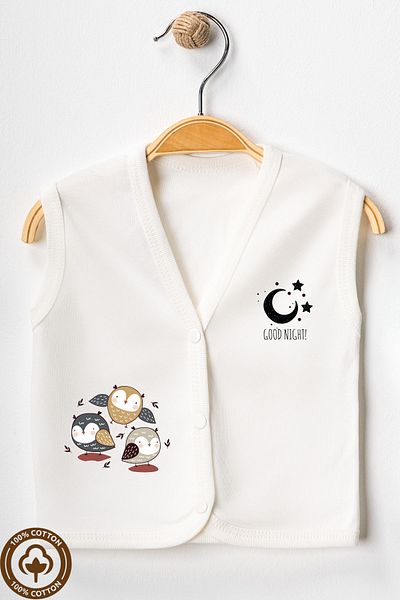 Miniel Unisex Baby Owl Printed Organic Cotton 3-6-9 Months 3-Piece Combed Cotton Baby Vest Set