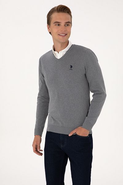 U.S. Polo Assn. Men's Gray Melange Basic Sweater 50288881-Vr086