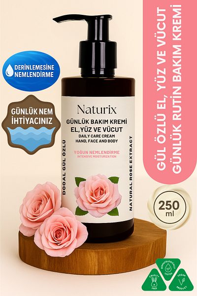 Naturix كريم العناية باليدين والوجه والجسم بخلاصة الورد 250 مل |   لوشن مرطب ومصلح للجسم