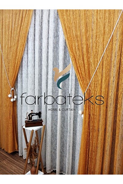 farbateks Mustard Yellow Glass Right/Left Interior Tulle Set Tulle Background Curtain