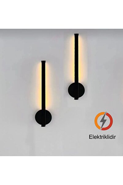 Betül Home Design 2'li Modern Dekoratif Ledli Tasarım Siyah Renk Gün Işığı Aplik 50 Cm (ELEKTRİKLİDİR)