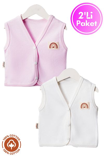 Miniel Unisex Baby Crest Detailed Organic Cotton 3-6-9 Months 2-Piece Combed Cotton Baby Vest Set