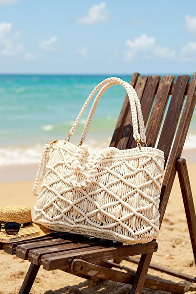 Zuviel Deco Handmade 45x22 Büyük Boy Makrome Çanta, Macrame Bag
