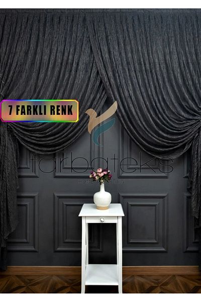 farbateks Anthracite Gray Double Breasted Curtain Models Yanki Tulle Theater Curtain Glass Broken Model