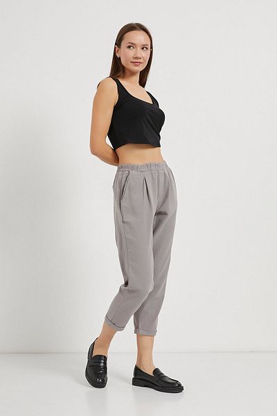 Arma Life Women's Elastic Waist Loose Linen Gray Carrot Trousers