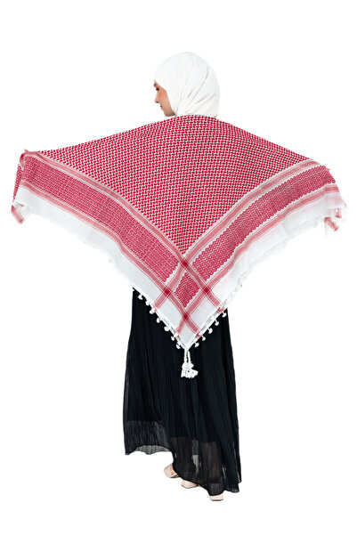 Zaytoon Dense Red Striped Kefiye Scarf - Palestine Puchsia with Tassels S300003
