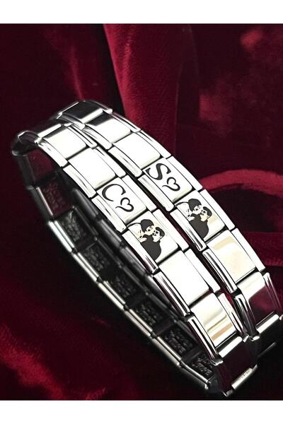 Vamoria Kişiye Özel Resimli İsimli Harfli İtalyan Charm Anı Çelik Çift Bilekliği(2 ADET)