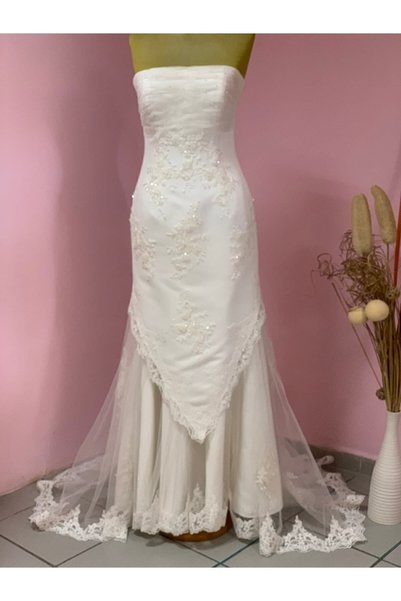 GÖKŞİN MODA Fishtail Style Guipure Embroidered Plain Wedding Dress
