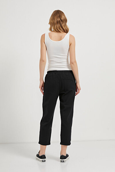 Arma Life Women's Elastic Waist Loose Linen Black Carrot Trousers