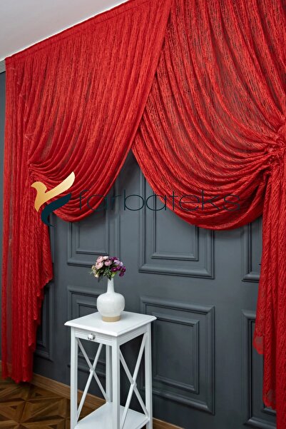 farbateks Red Double-breasted Curtain Models Yanki Tulle Theater Curtain Glass Broken Model