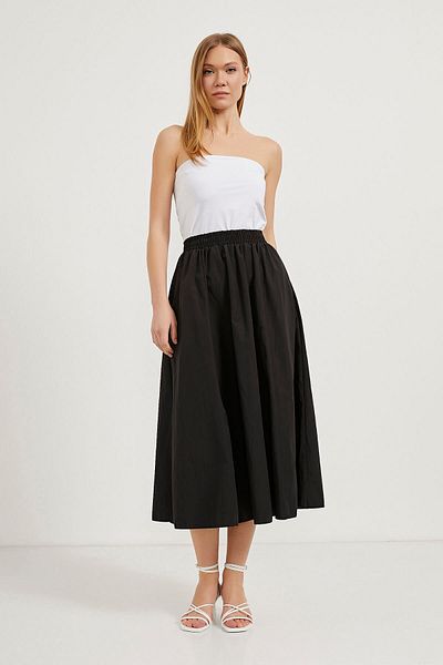 Arma Life Fusta lungă neagră din poplin elastic pentru femei, cu buzunare