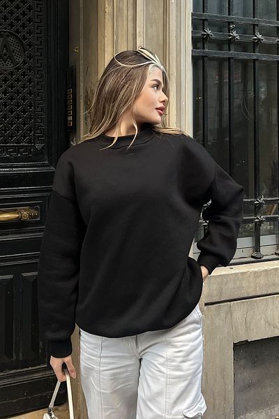 la & vetta Hanorac oversize negru Basic Crew Neck