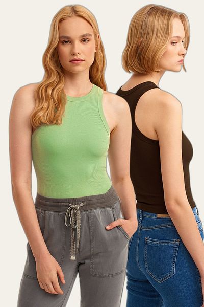 la & vetta Pachet de 2 maiouri tricotate cu guler cu halter cu nervuri