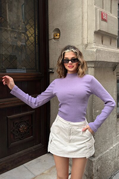 la & vetta Bluză cu nervuri în dungi de pește pe jumătate liliac