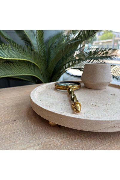 LİSPERA Lispera Travertine Marble Presentation Plate, Marble Presentation Plate, Travertine Decorative Presentation Plate