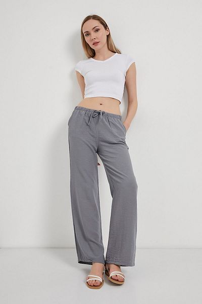 Arma Life Women's Elastic Waist Linen Look Loose Gray Trousers