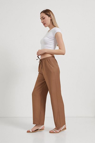 Arma Life Women's Elastic Waist Casual Loose Brown Baggy Trousers