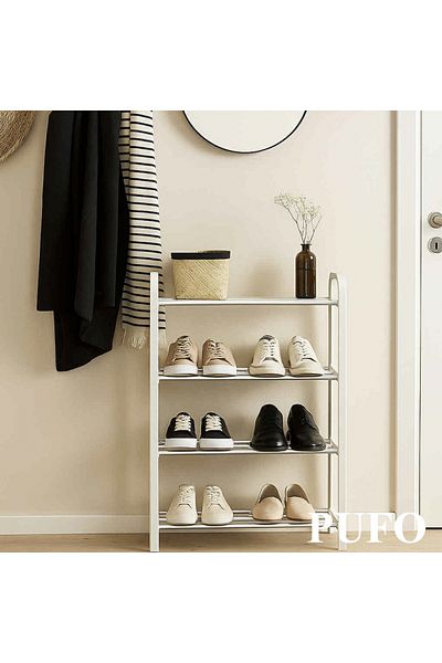 PUFO Suport pentru pantofi cu 4 rafturi, pliabil, 59 cm, alb