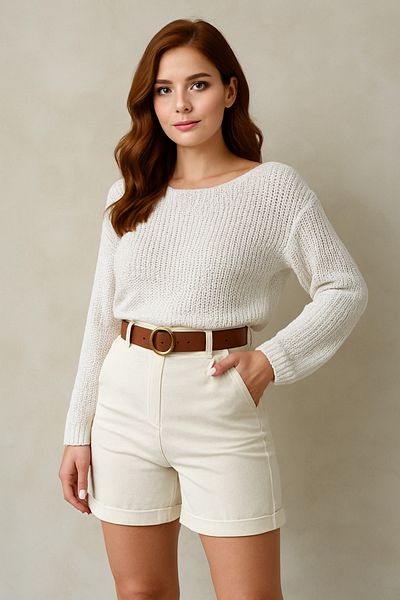MODA Women's Belted Very Stylish Gabardine Shorts
