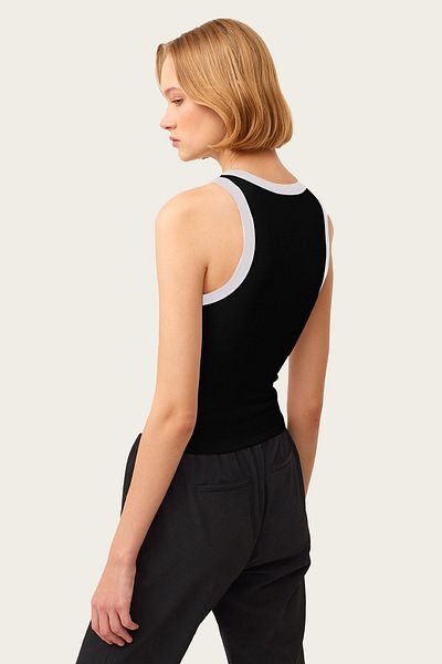 la & vetta Women's Black Striped Black Ribbed Knitted Undershirt