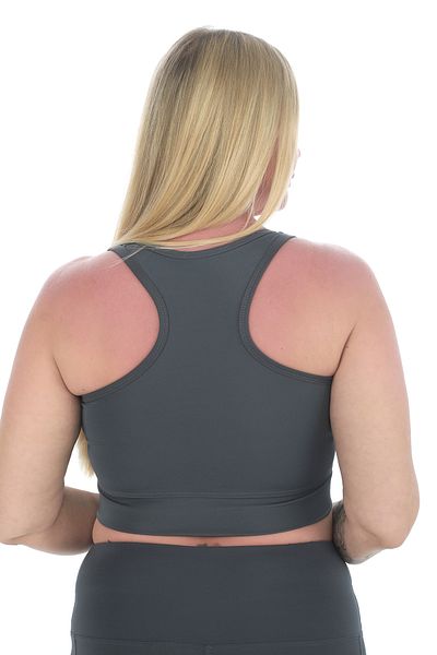 BANEGA Curve Plus Size Crop Anthracite Sports Bustier with Recovery Pads