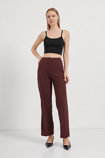 Arma Life Women's High Waist Wide Leg Burgundy Palazzo Trousers