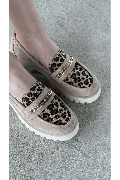 Letafia Μπεζ Bej Leopar Desenli Loafer