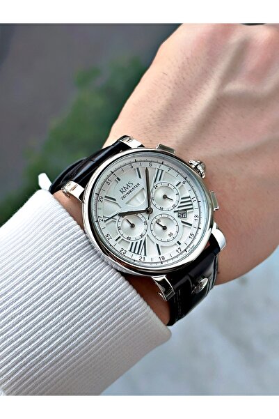 Romanson Functional Leather Cord Black-Silver Color Sapphire Glass Steel Case Men Wrist Watch 1134.03Mr