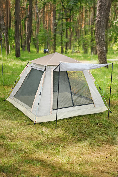 Bysay Tam Otomatik 4-6 Kişilik Tenteli Kamp Çadırı 240x240x155 Cm (KREM)