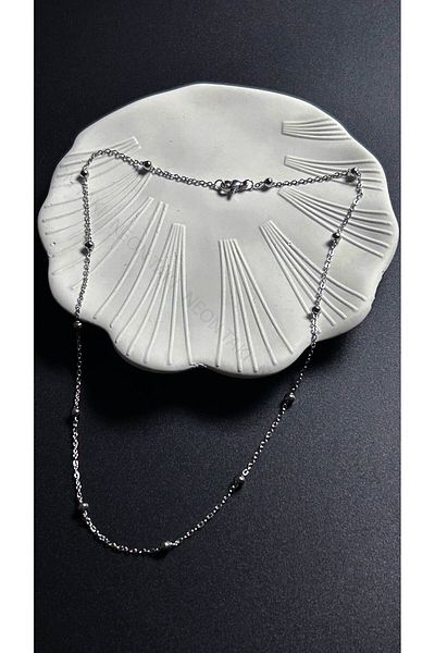 Neon Takı by Atalay Sensitive Tag and Ball, Stainless Steel Chain Necklace 353, Silver Color