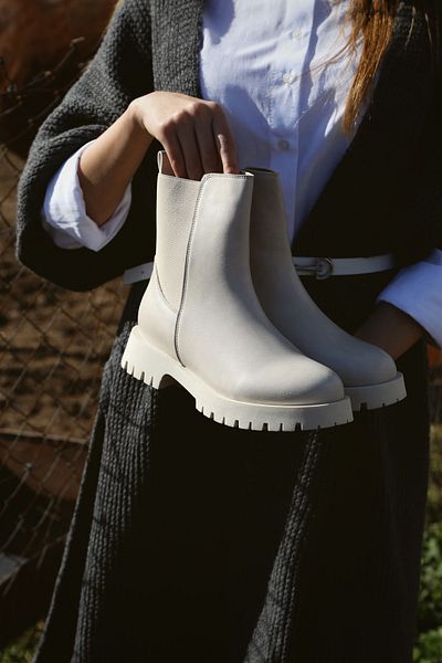 Letafia Viola Ecru Faux Leather Rubber Λεπτομέρεια Χοντρή σόλα Γυναικείες Μπότες