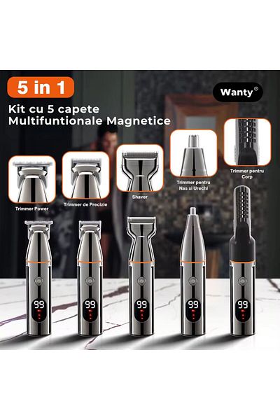Wanty Masina de Tuns si Ras Pro Wanty®️ 5 in 1, Display LED, Pentru Par, Barba, Corp, Nas