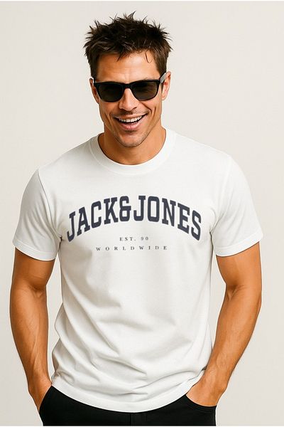 Jack & Jones Λευκό μπλουζάκι με λογότυπο με λαιμόκοψη