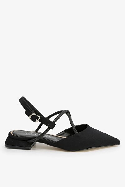 Letafia Reyna Kadın Çapraz Taşlı Kısa Kalın Topuk Siyah Sandalet