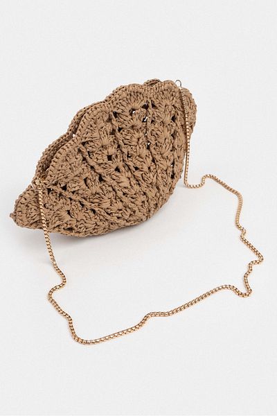 NİŞANTAŞI SHOES Made Tan Knitted Chain Strap Detail Women's Handbag