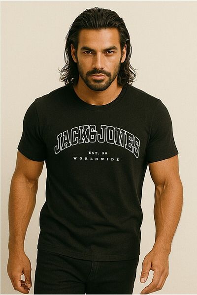 Jack & Jones Λογότυπο Jack Jones Slogan - Ανδρικό μαύρο μπλουζάκι