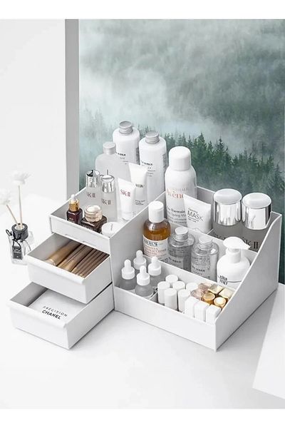 Fabra.ro Organizator cosmetice Fabra®, pentru make-up, skincare, cu sertare, alb, 26x17x12 cm