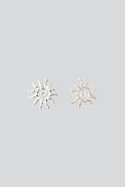 stravis Silver Color Textured Sun Earrings