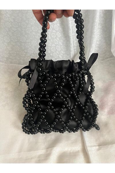 AKHASYA Black Pearl Beaded Handbag