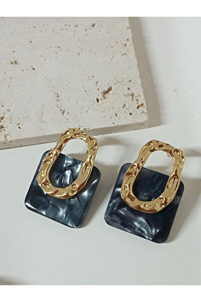 mos&more Gri Gold Hafif Şık Kadın Küpe