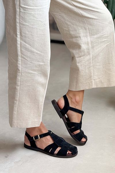 NİŞANTAŞI SHOES Sandale de damă Bird din piele naturală din piele intoarsa neagra cu detaliu de catarama