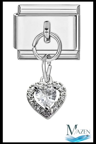 MAZEN Dangle Steel Heart Figured Charm - Italian Bracelet Compatible