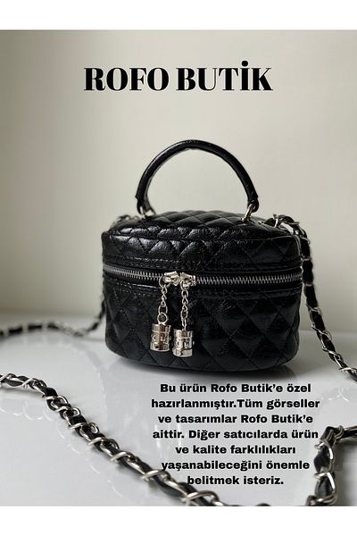 roffo Rofo Boutique Bright Mini Box Curea cu lanț Închidere cu fermoar Geantă de mână și de umăr pentru femei Luna Black